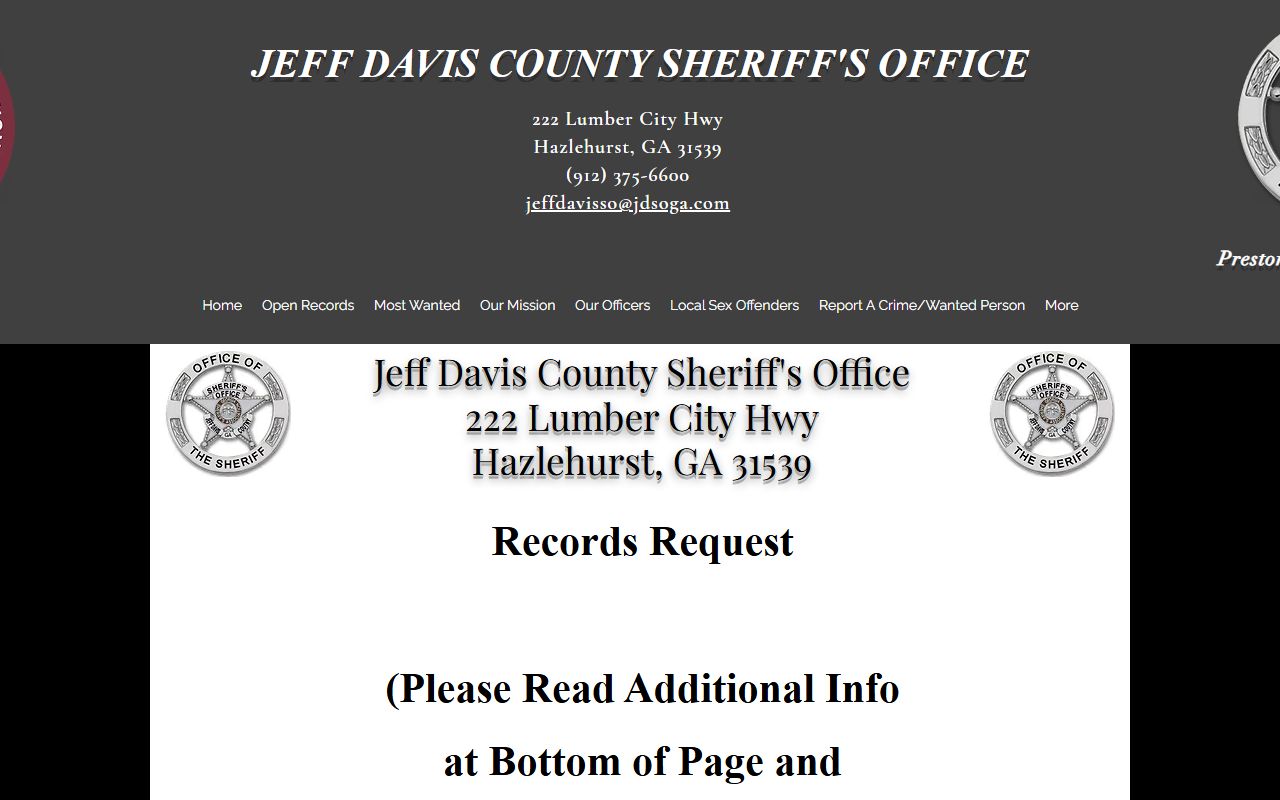 Jeff Davis County inmate records sheriff record request form